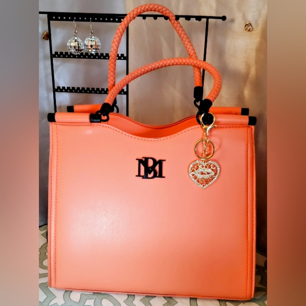 Badgley Mischka Coral Color Vegan Leather . Satchel.NWT - Picture 6 of 7